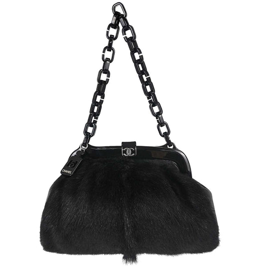 Chanel 2005-2006 Black Pony Hair Lambskin Acrylic Chain Handbag