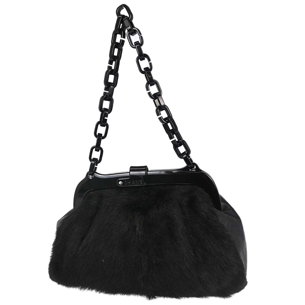 Chanel 2005-2006 Black Pony Hair Lambskin Acrylic Chain Handbag