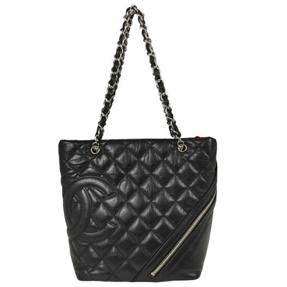 Chanel 2006-2008 Black Calfskin Cotton Club Cambon Ligne Tote Handbag