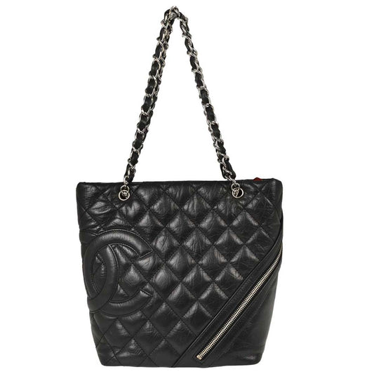 Chanel 2006-2008 Black Calfskin Cotton Club Cambon Ligne Tote Handbag