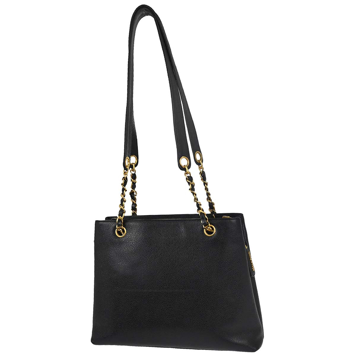 Chanel 1994-1996 Black Caviar Skin Shoulder Tote Bag