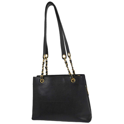 Chanel 1994-1996 Black Caviar Skin Shoulder Tote Bag