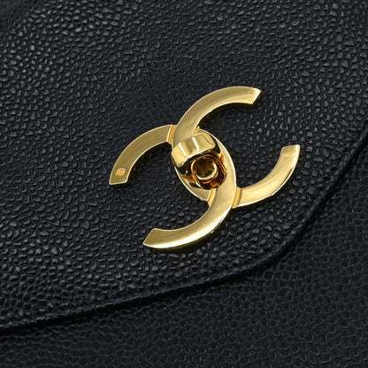 Chanel 1994-1996 Black Caviar Skin Shoulder Tote Bag