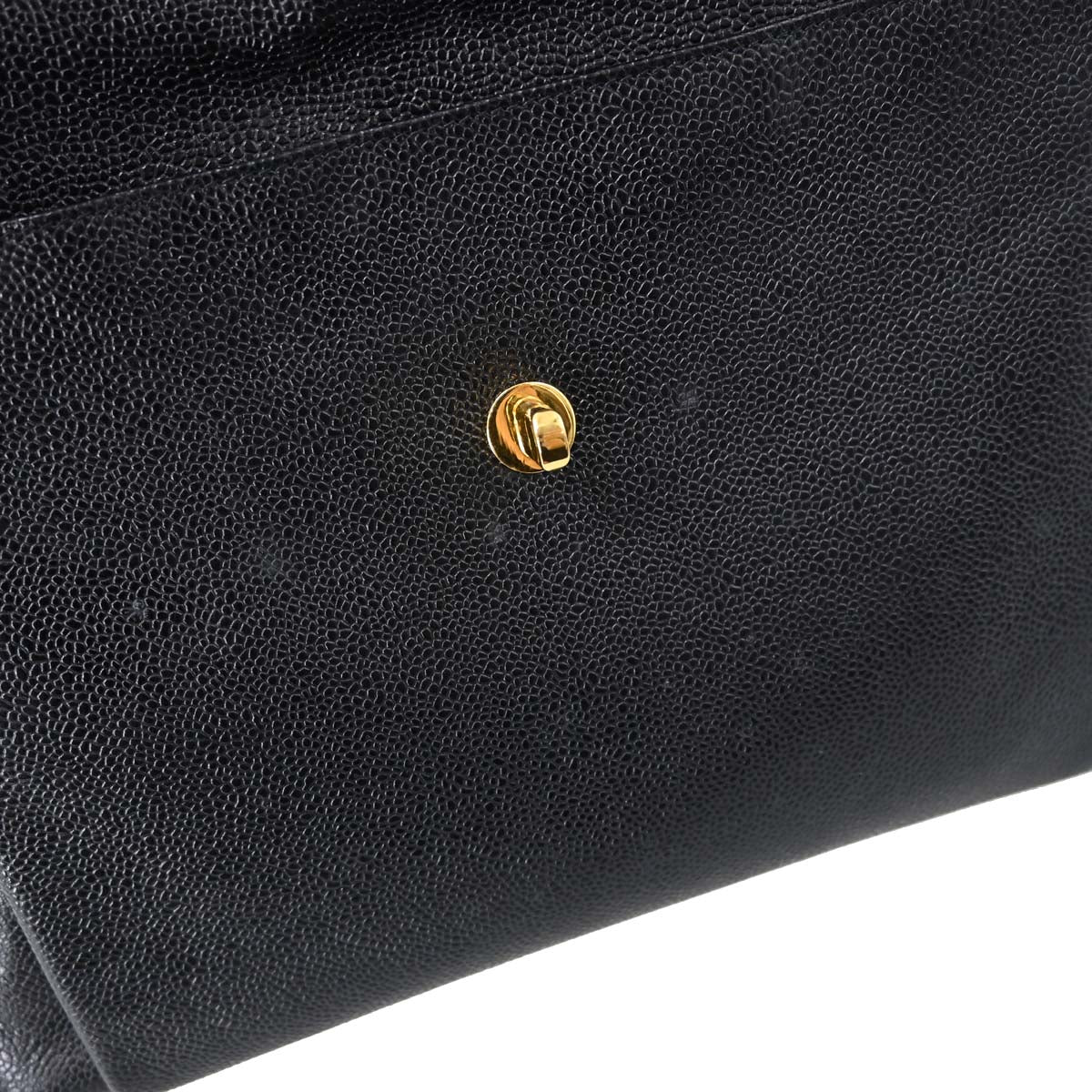 Chanel 1994-1996 Black Caviar Skin Shoulder Tote Bag