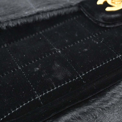 Chanel 2000-2002 Black Pony Hair Velvet Choco Bar Single Flap Shoulder Bag
