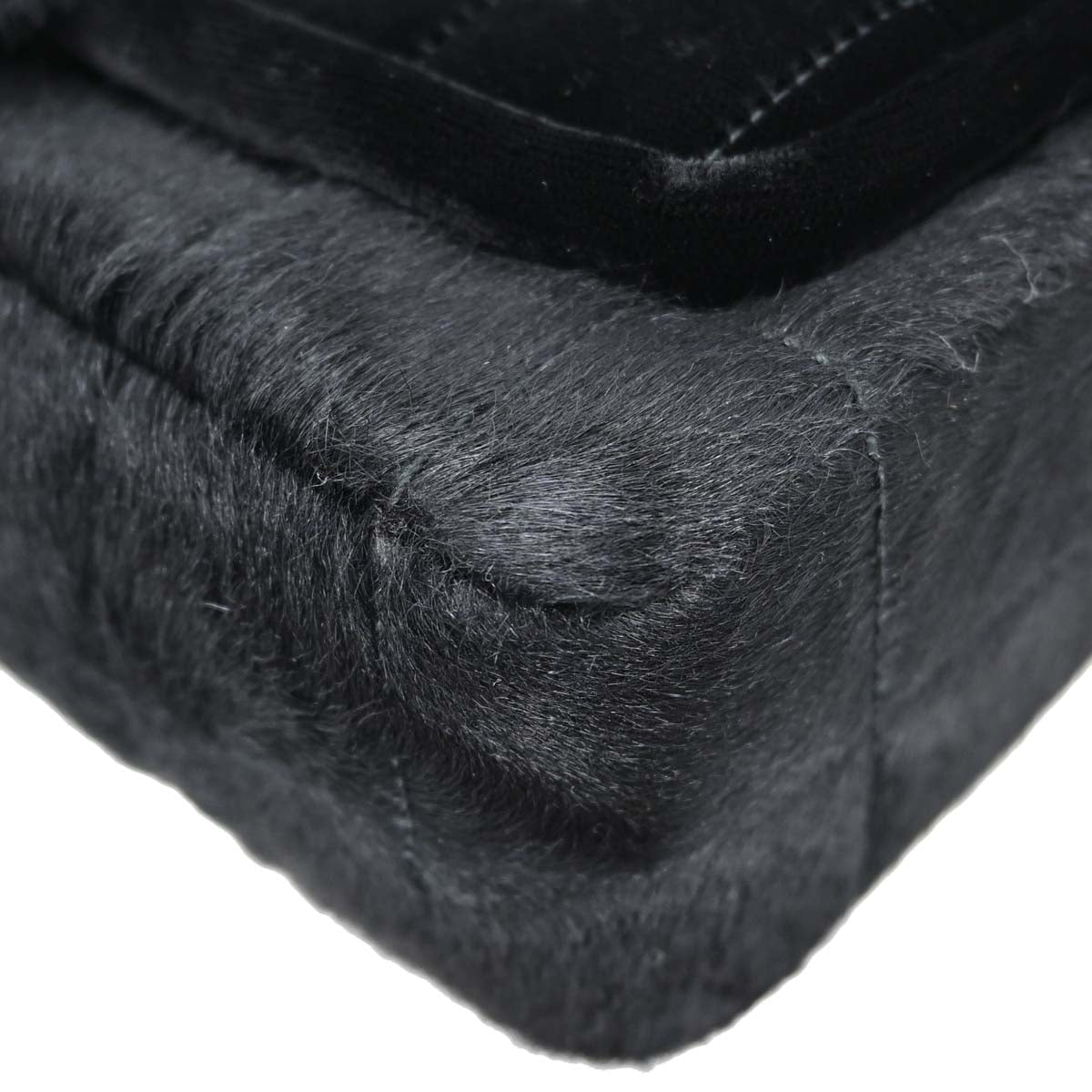 Chanel 2000-2002 Black Pony Hair Velvet Choco Bar Single Flap Shoulder Bag