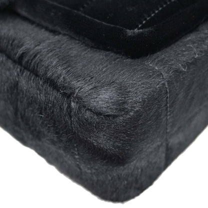 Chanel 2000-2002 Black Pony Hair Velvet Choco Bar Single Flap Shoulder Bag