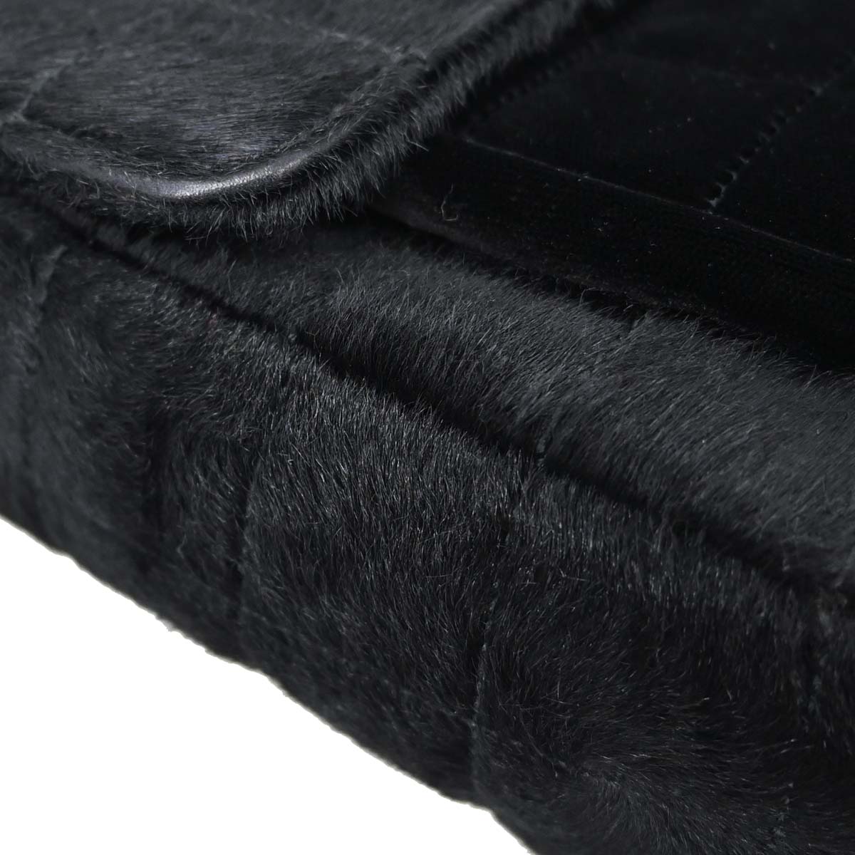 Chanel 2000-2002 Black Pony Hair Velvet Choco Bar Single Flap Shoulder Bag