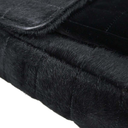 Chanel 2000-2002 Black Pony Hair Velvet Choco Bar Single Flap Shoulder Bag
