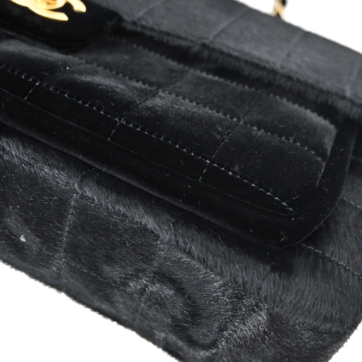 Chanel 2000-2002 Black Pony Hair Velvet Choco Bar Single Flap Shoulder Bag