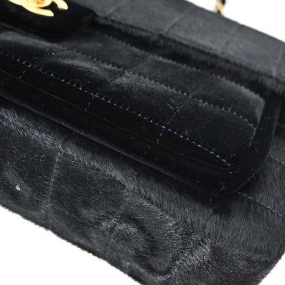 Chanel 2000-2002 Black Pony Hair Velvet Choco Bar Single Flap Shoulder Bag
