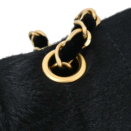 Chanel 2000-2002 Black Pony Hair Velvet Choco Bar Single Flap Shoulder Bag