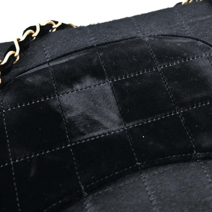 Chanel 2000-2002 Black Pony Hair Velvet Choco Bar Single Flap Shoulder Bag