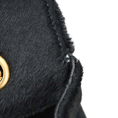 Chanel 2000-2002 Black Pony Hair Velvet Choco Bar Single Flap Shoulder Bag