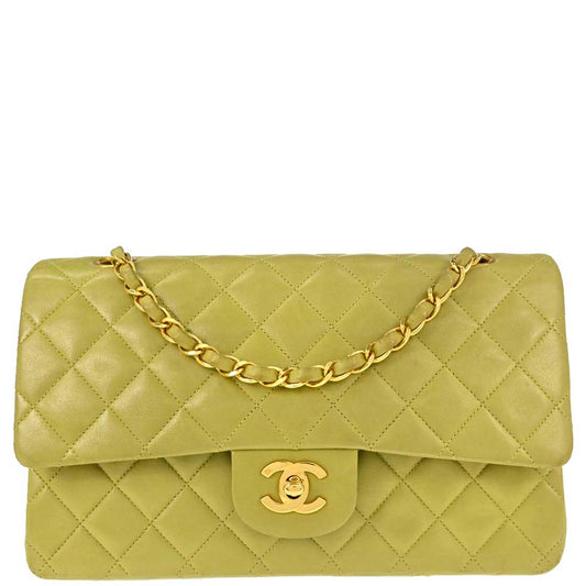Chanel 1996-1997 Green Lambskin Medium Classic Double Flap Shoulder Bag