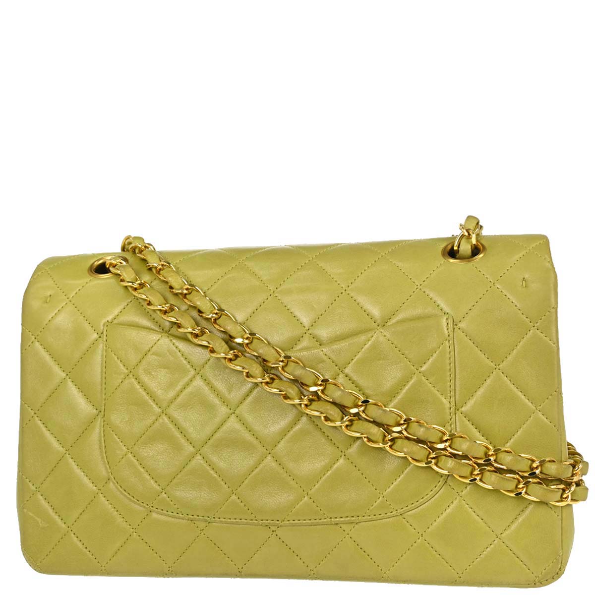 Chanel 1996-1997 Green Lambskin Medium Classic Double Flap Shoulder Bag