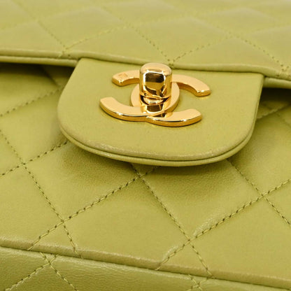Chanel 1996-1997 Green Lambskin Medium Classic Double Flap Shoulder Bag