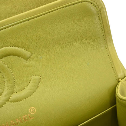 Chanel 1996-1997 Green Lambskin Medium Classic Double Flap Shoulder Bag