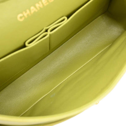 Chanel 1996-1997 Green Lambskin Medium Classic Double Flap Shoulder Bag