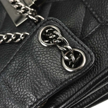 Chanel Black Caviar Skin Accordion Flap Handbag