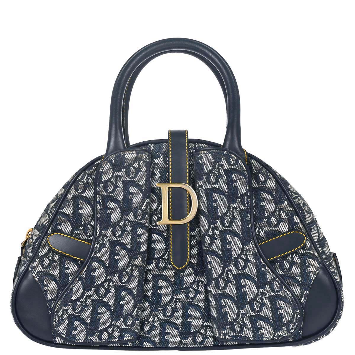 Christian Dior Navy Canvas Trotter Double Saddle Handbag