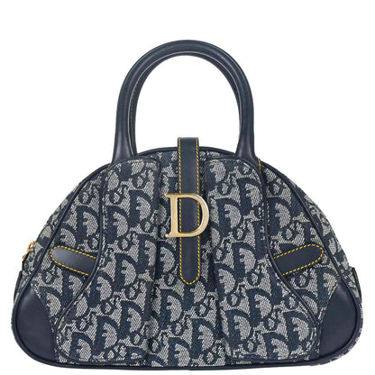 Christian Dior Navy Canvas Trotter Double Saddle Handbag