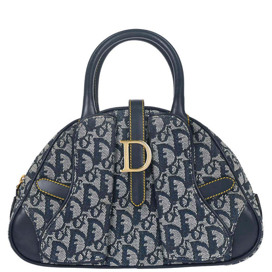 Christian Dior Navy Canvas Trotter Double Saddle Handbag