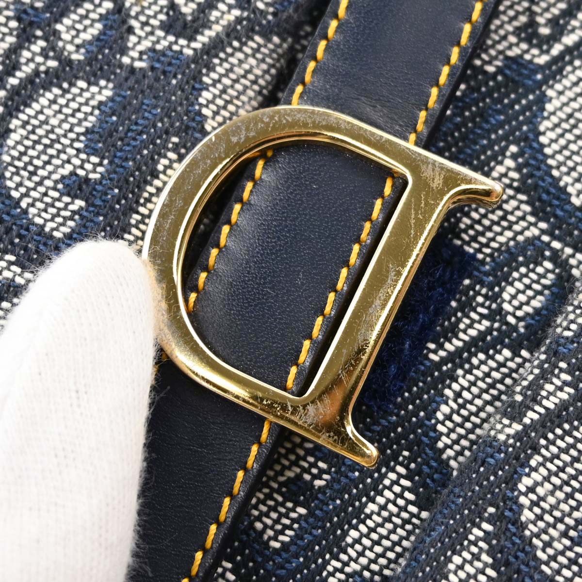 Christian Dior Navy Canvas Trotter Double Saddle Handbag