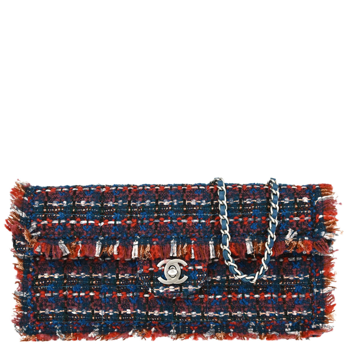 Chanel Red Blue Tweed East West Shoulder Bag