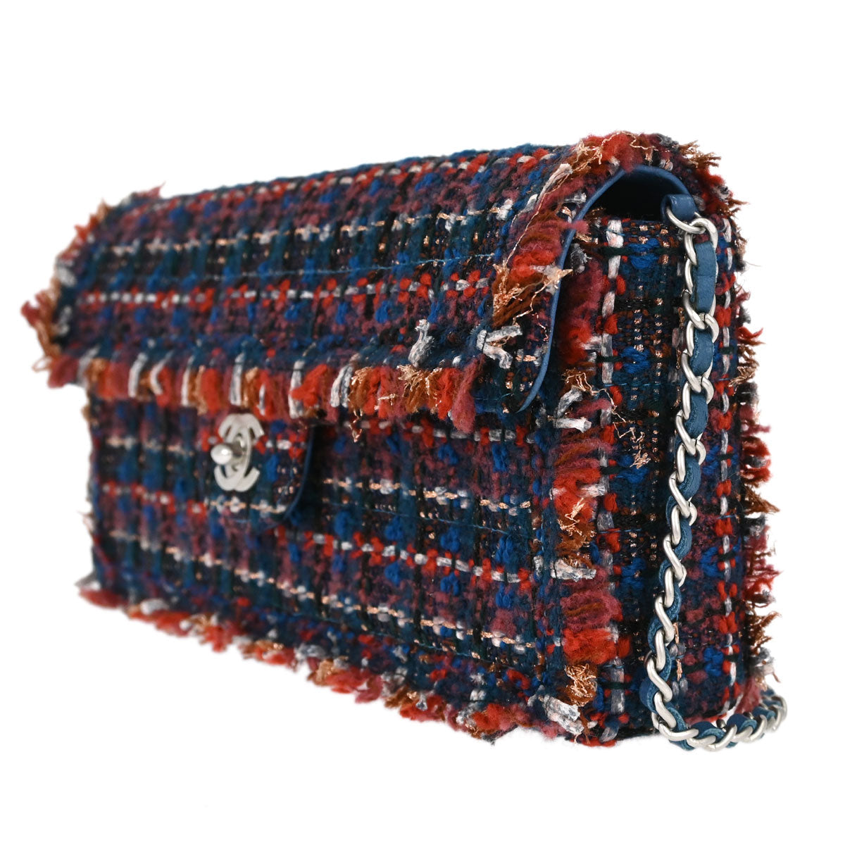 Chanel Red Blue Tweed East West Shoulder Bag