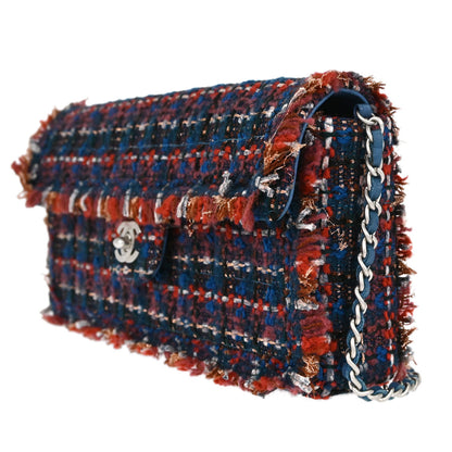 Chanel Red Blue Tweed East West Shoulder Bag