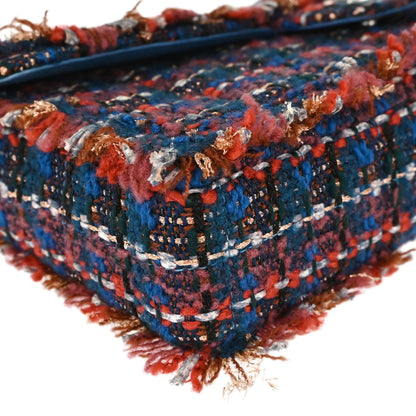 Chanel Red Blue Tweed East West Shoulder Bag