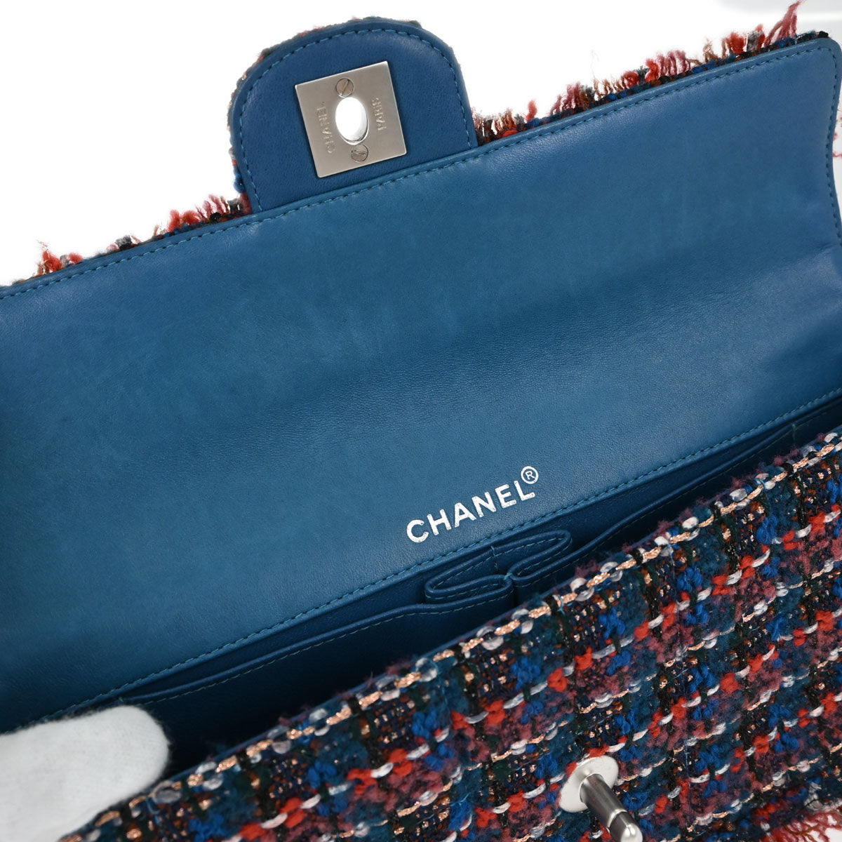Chanel Red Blue Tweed East West Shoulder Bag
