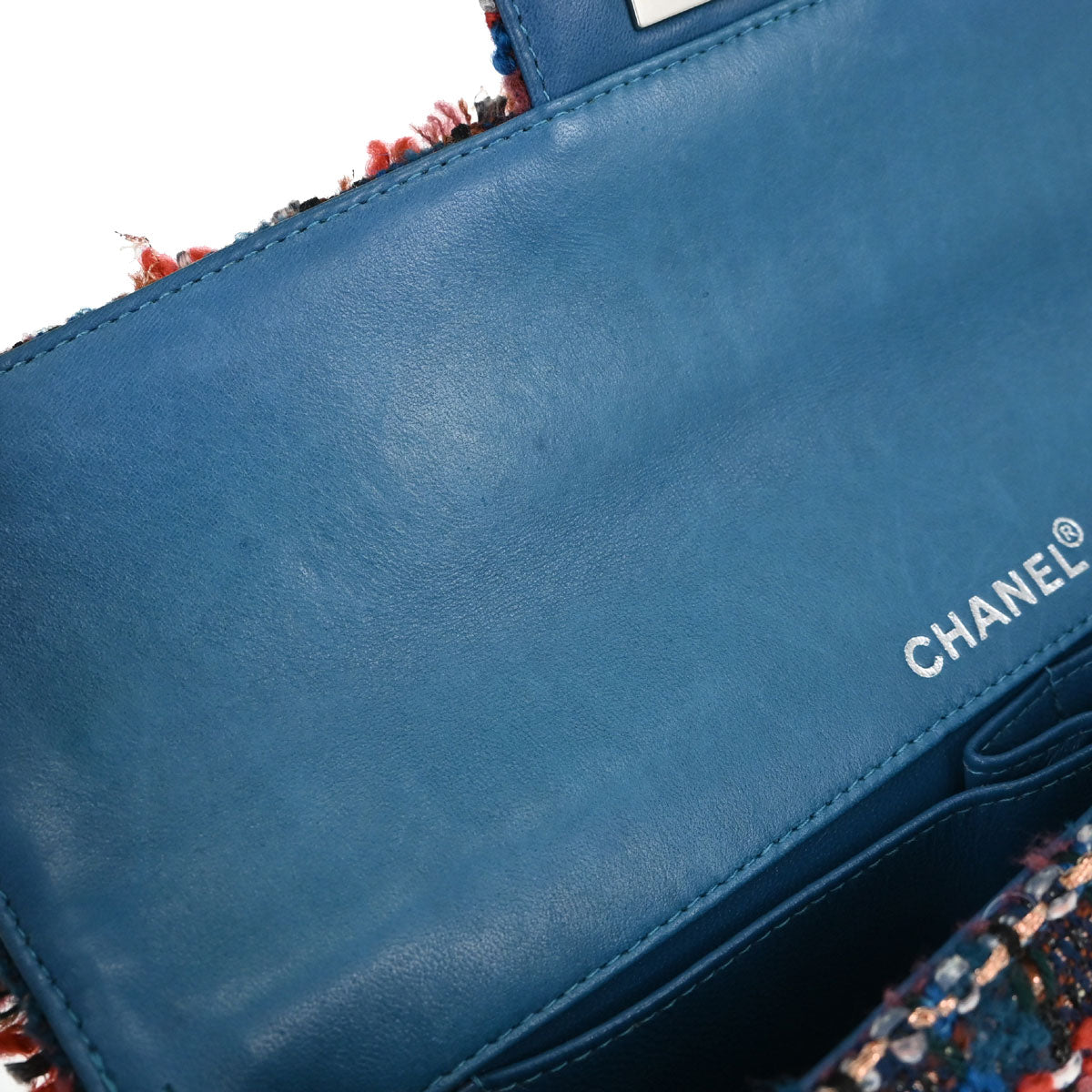 Chanel Red Blue Tweed East West Shoulder Bag