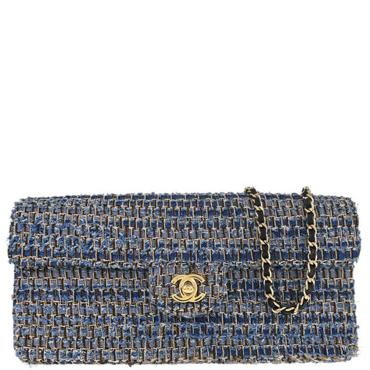 Chanel Blue Tweed East West Shoulder Bag