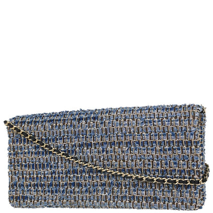 Chanel Blue Tweed East West Shoulder Bag