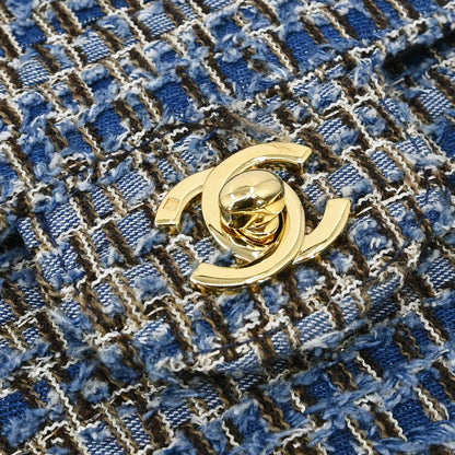 Chanel Blue Tweed East West Shoulder Bag