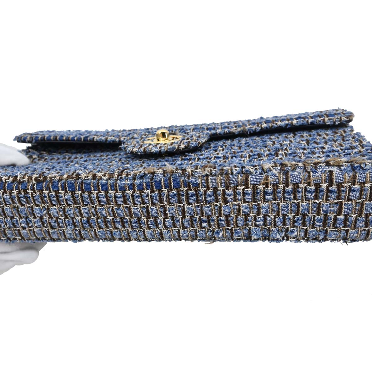 Chanel Blue Tweed East West Shoulder Bag