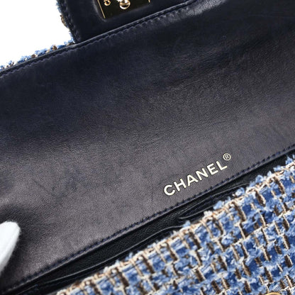 Chanel Blue Tweed East West Shoulder Bag