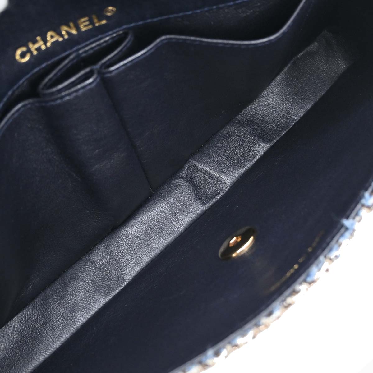 Chanel Blue Tweed East West Shoulder Bag