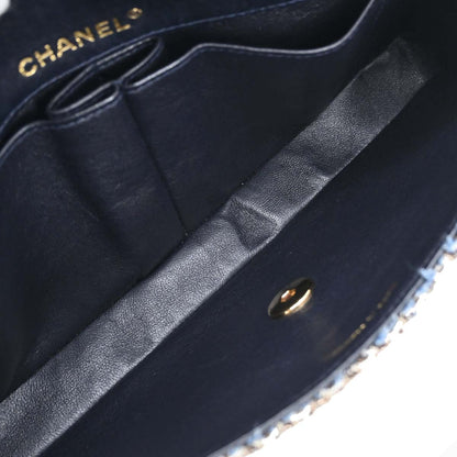 Chanel Blue Tweed East West Shoulder Bag