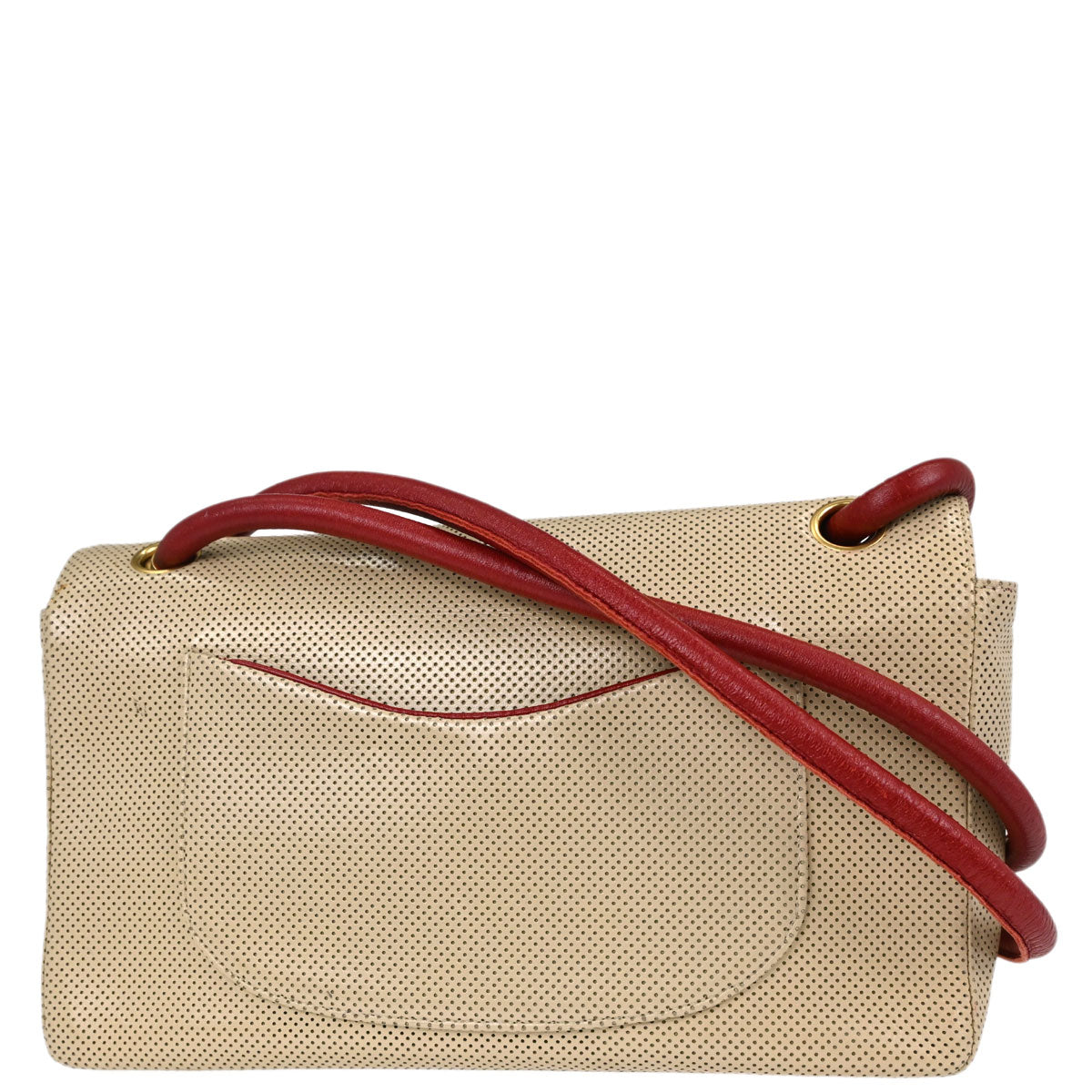 Chanel Beige Red Patent Leather Medium Single Flap Shoulder Bag