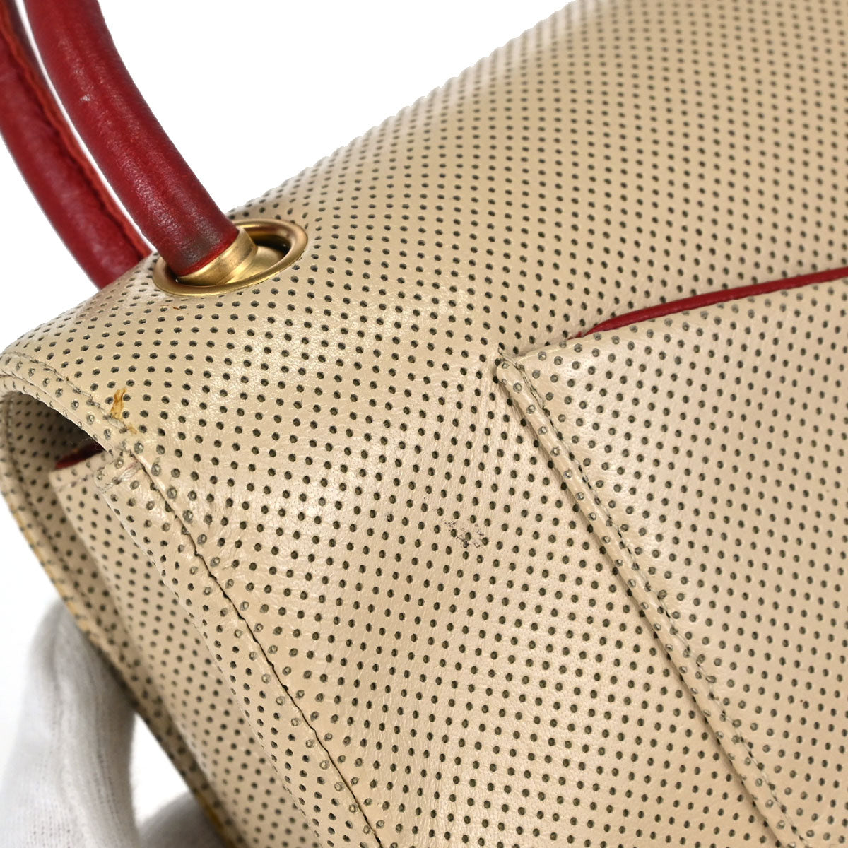 Chanel Beige Red Patent Leather Medium Single Flap Shoulder Bag