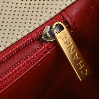 Chanel Beige Red Patent Leather Medium Single Flap Shoulder Bag