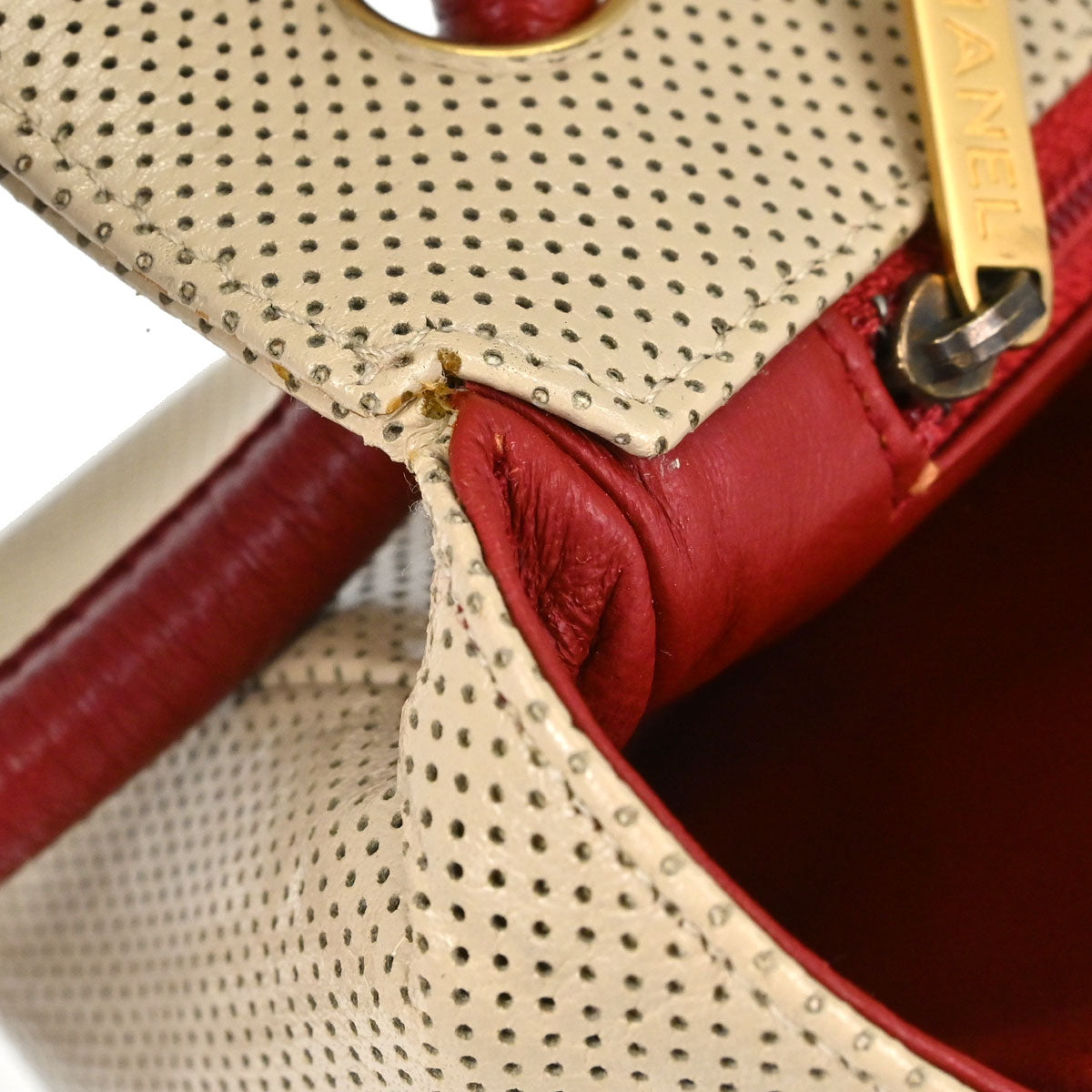 Chanel Beige Red Patent Leather Medium Single Flap Shoulder Bag