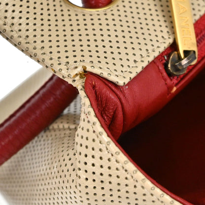 Chanel Beige Red Patent Leather Medium Single Flap Shoulder Bag