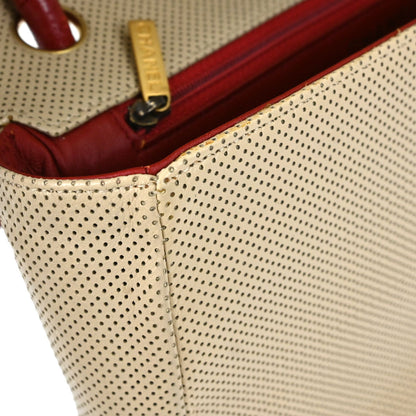 Chanel Beige Red Patent Leather Medium Single Flap Shoulder Bag