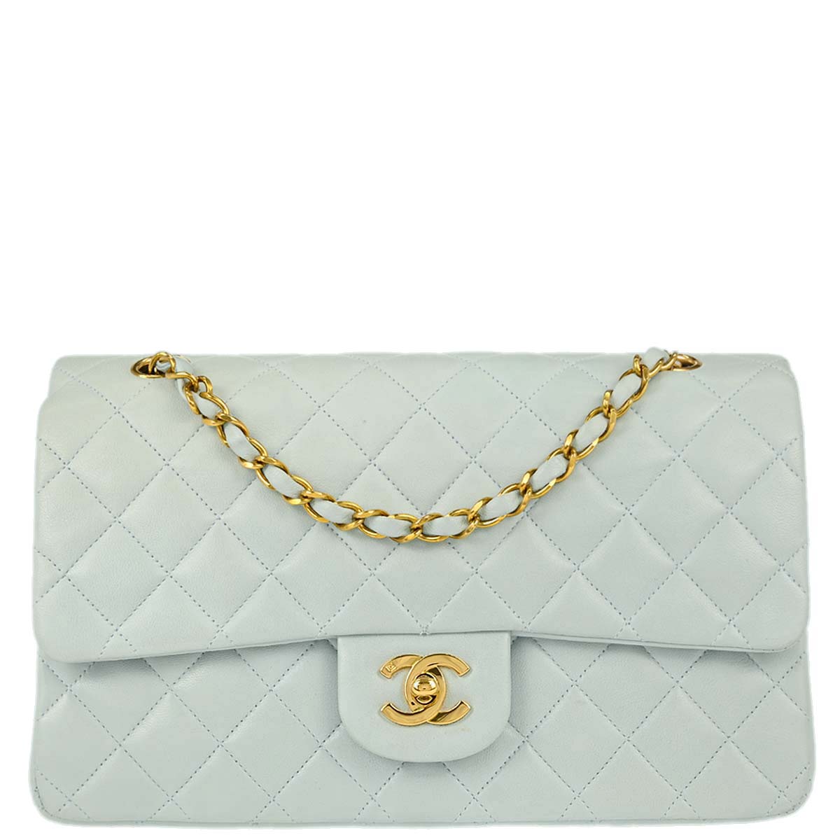 Chanel 1994-1996 Light Blue Lambskin Medium Classic Double Flap Shoulder Bag