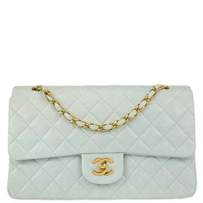 Chanel 1994-1996 Light Blue Lambskin Medium Classic Double Flap Shoulder Bag