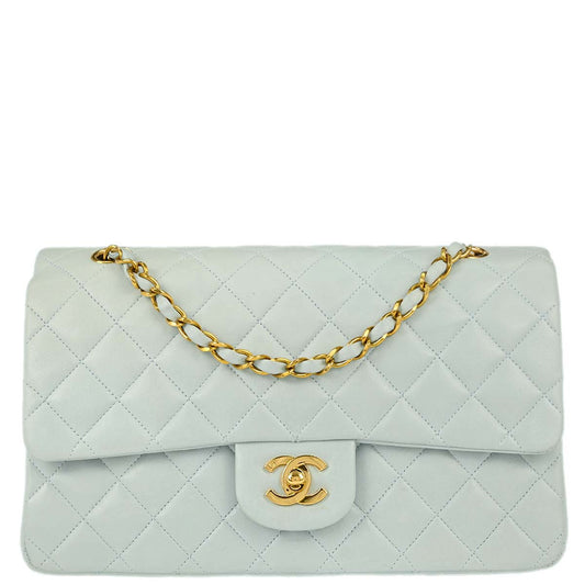 Chanel 1994-1996 Light Blue Lambskin Medium Classic Double Flap Shoulder Bag